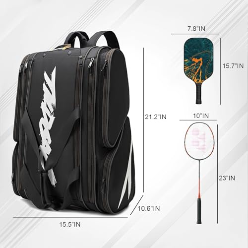 TILDOSAC Large Pickleball Bag 15.5 x 9.84 x 22 Black - Paddles, Shoes & Accessories