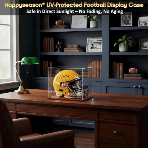 UV-Protected Clear Football Helmet Display Case by Happyseason - 93.8% UV Block Acrylic with Solid Wood Base