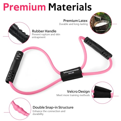 Pink Resistance Bands Set with Handles - Figure 8 Fitness Bands, 5pcs