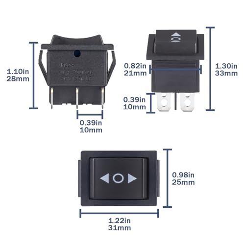 VEXUNGA KCD4-Momentary Rocker Switch 6 Pin DPDT 20A 125/250VAC On Off On - Pack of 6