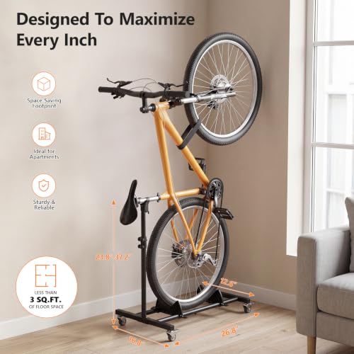 Black 2-Pack Vertical Bike Stand with Wheels - Adjustable Indoor Bicycle Storage Rack for Garage & Apartment, Fits Bikes Up to 29"