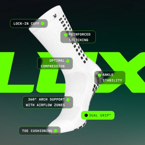 LUX Sports DualGrip Soccer Grip Socks - Small White Pack of 1