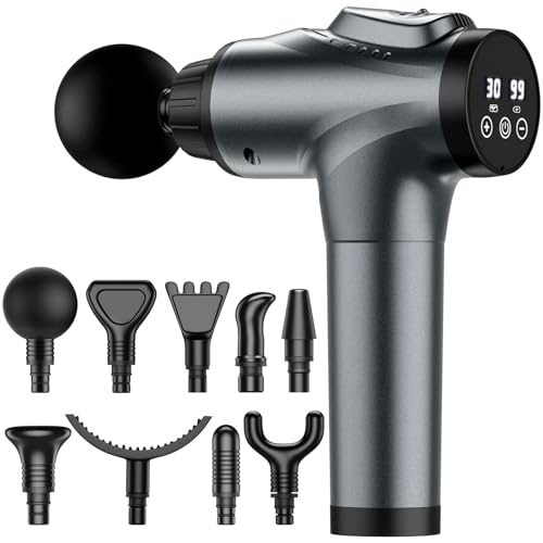 Deep Tissue Massage Gun with 30 Speed Levels & 9 Heads - Gray