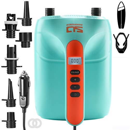 Swonder Digital Electric Air Pump for Paddle Boards, Kayaks & Tents - Cyan/Tangerine
