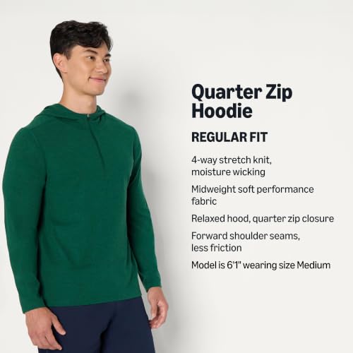 Men's Lightweight Quarter-Zip Running Top with Hood - Space Dye Green, Large
