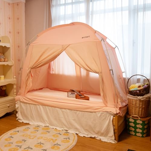 MYCRAFT Pink Twin Bed Tent Canopy for Privacy & Light-Reduction, 4 Doors