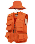 XL Orange Fisherman Vest with Multi Pockets for Outdoor & Hunting