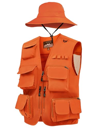 XL Orange Fisherman Vest with Multi Pockets for Outdoor & Hunting