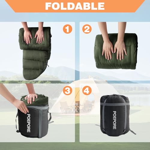 Olive 90" x 39" XXL 0°F Winter Sleeping Bag - Flannel Cotton, Oversized for Adults, Camping & Cold Weather