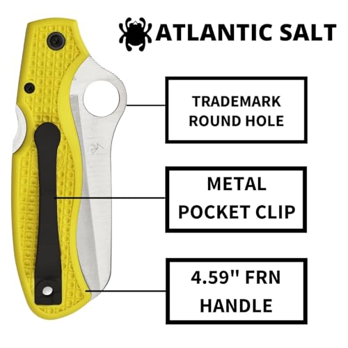 Spyderco Atlantic Salt Yellow Serrated Rescue Knife - Rust-Resistant, Safety Sheepfoot Blade