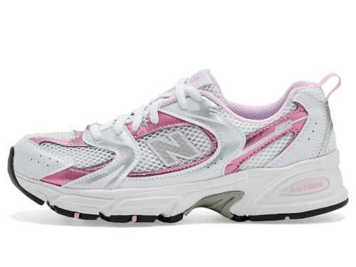 New Balance Boys' White/Pink Sugar Sneakers - Big Kid 5 Running Shoes