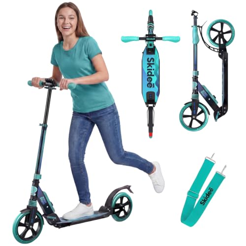 Skidee Adult & Teen Adjustable Folding Scooter - Aqua, Lightweight & Durable