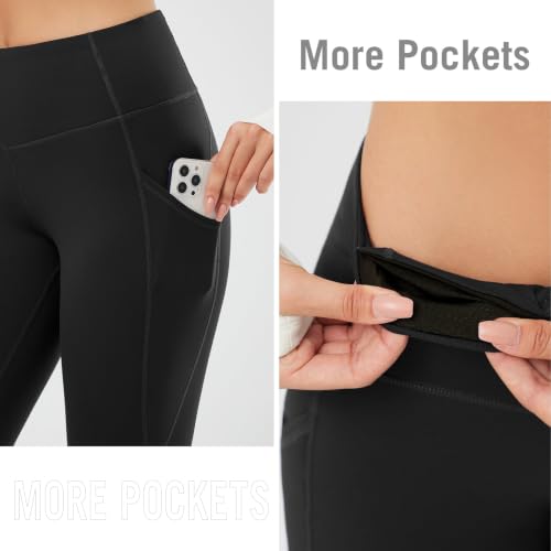 Fleece Lined Women's Thermal Leggings with Large Pockets - Black & Blue, Size Large