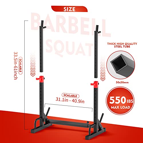 Adjustable Squat Rack with Pull-Up Bar & Dip Station, 550 lbs Capacity Home Gym