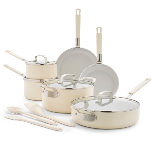 GreenPan x Bobby Flay 13-Piece Cream White Ceramic Nonstick Cookware Set – Durable, Toxin-Free Kitchen Collection