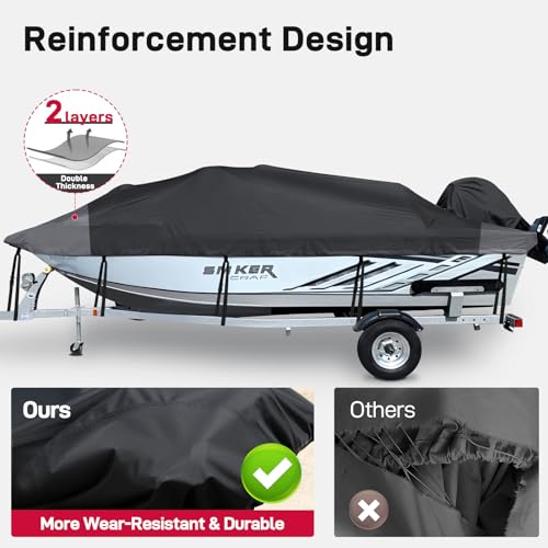 Heavy Duty Waterproof Boat Cover 14-16ft with Windproof Straps & Storage Bag - Black