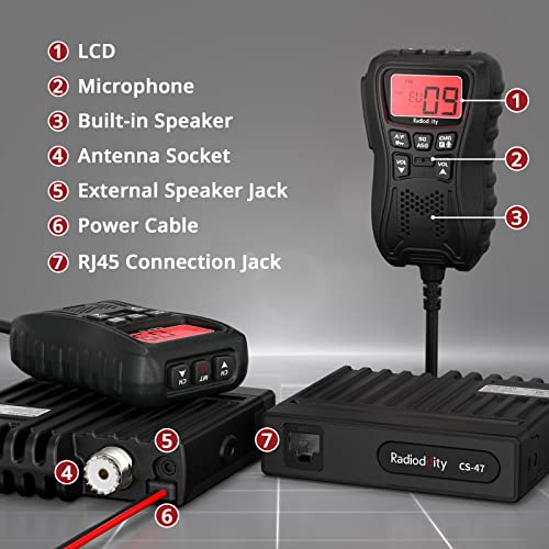 Radioddity CS-47 Compact CB Radio with Handheld Microphone, AM/FM, Noise Reduction, VOX