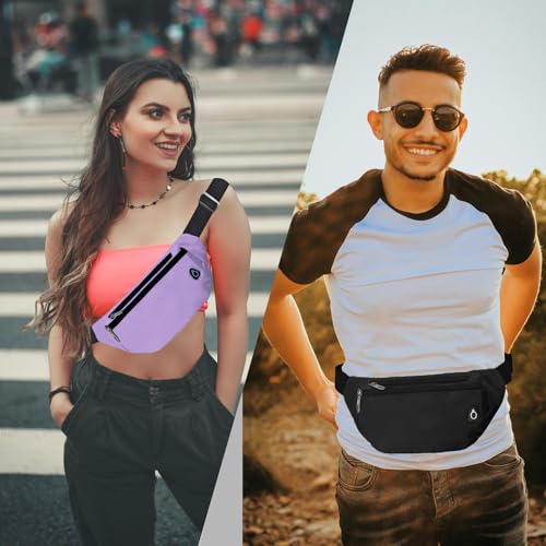 Water-Resistant Fanny Pack for Men & Women - 3 Zipper Pockets, Crossbody/Waist Bag (1 pack, Light Purple)