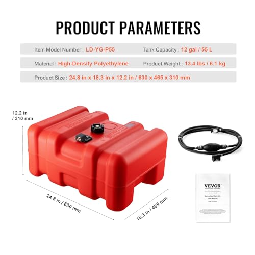 55L Marine Fuel Tank with 9.8 ft Hose, Visible Gauge, Leak-Proof, High-Density Polyethylene