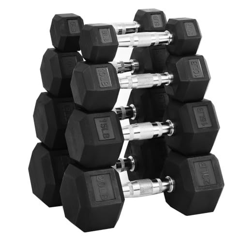 Hulkfit 100lb Rubber Coated Hex Dumbbell Set - Home Gym Weights for Full-Body Training