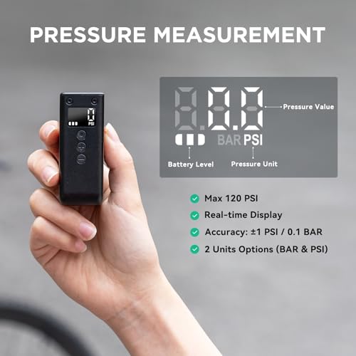 Portable Electric Bike Pump, Compact Inflator with Auto Shut-off for Bicycle, E-Bike, Mountain & Road Bikes