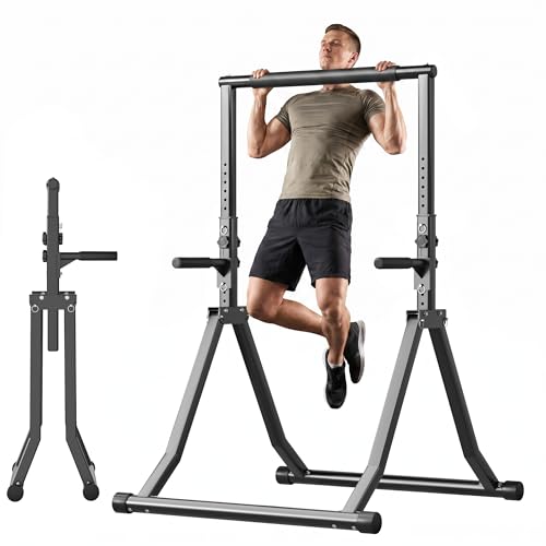 Foldable Pull Up Bar Station 58.3-76.8 Inch Power Tower with Dual Dip Handles