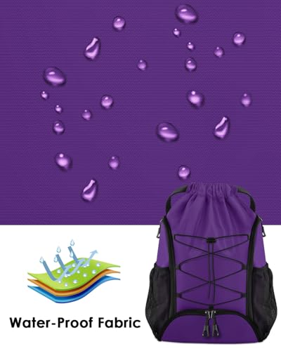 Purple Soccer Bag, Waterproof Football Backpack with Shoes & Ball Compartments