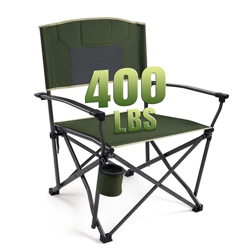 Heavy Duty Camping Chair 400LBS Capacity - Green, Foldable Outdoor Seating