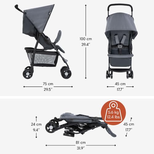 Lightweight Foldable Baby Stroller with Sun Canopy - Charcoal/Stone