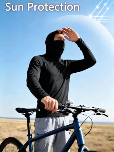 Men's Sun Protection Lightweight Quick Dry Rash Guard Hoodie Set - Large, 5 Pack with Face Mask for Outdoor Fishing