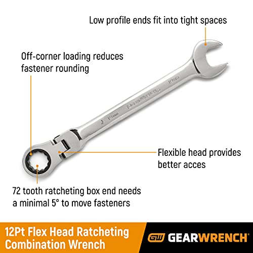 GEARWRENCH 12-Piece Metric Flex Head Ratcheting Wrench Set with Wrench Rack | 9901D