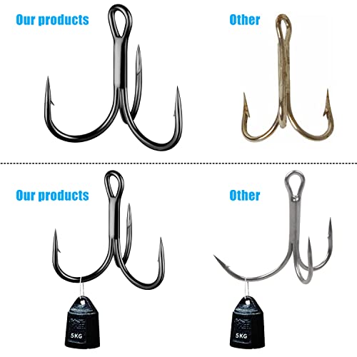 Black 100PCS Shaddock Fishing Short Shank Treble Hooks for Saltwater & Freshwater