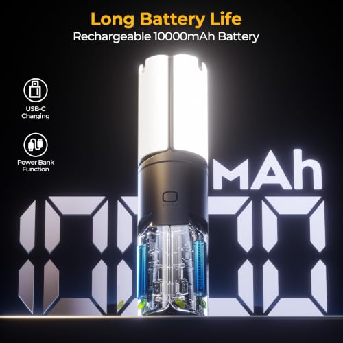 Rechargeable LED Camping Lantern with Telescopic Pole, 360° Light, Waterproof & Power Bank
