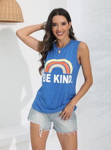 Large Women's Tank Top - Loose Fit Summer Cute Graphic Sleeveless Shirt - Blue