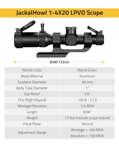 CVLIFE JackalHowl 1-4x20 LPVO Rifle Scope with Cantilever Mount, Illuminated Reticle - Black / CV-BDC-1