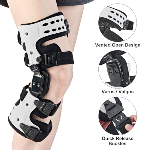 EZWORK OA Unloader Knee Brace White-Right for Arthritis & Osteoarthritis Relief
