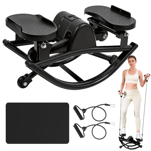 Gannyfer Black Side-to-Side Rock Stepper Exercise Machine with Digital Monitor, Resistance Bands, 330 lbs Capacity