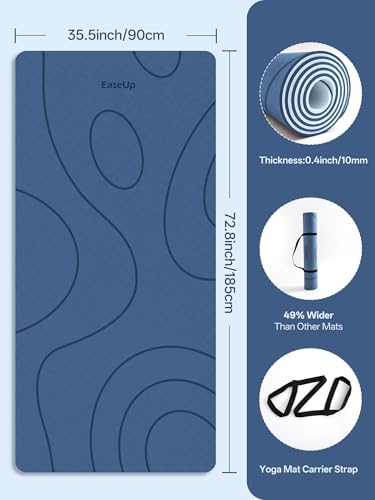 Blue Large Yoga Mat 73x35.5 Inches 10mm Thick Non-Slip for Yoga & Home Workout