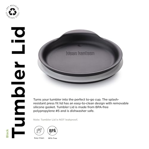 Klean Kanteen Tumbler Lid 1 Pack - Dishwasher Safe, BPA-Free Replacement for 8-20 oz Tumblers - Black