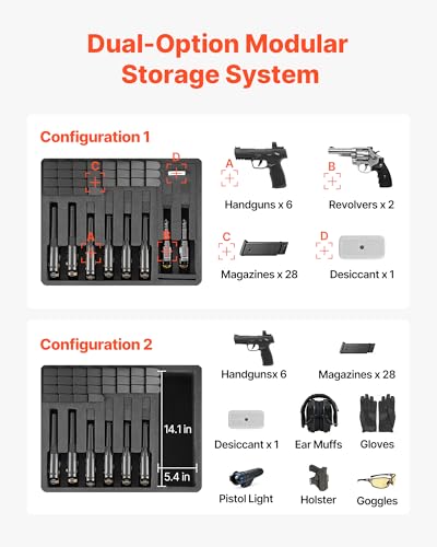 VEVOR Hard Pistol Case for 8 Pistols & 28 Magazines Waterproof TSA Travel Storage