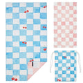 Checkered Beach Towel with Bag 71x36in Microfiber Double-Sided Pool Towel Blue Pink