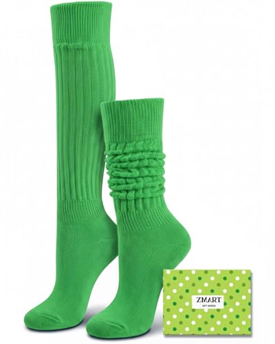 Women Slouch Socks - Cozy Scrunch Long Stack Socks, 80s 90s Style, Medium Thick Green
