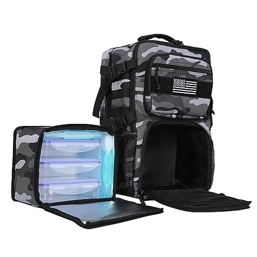519 Fitness Modular Meal Prep Backpack Grey Camo Fits 17-Inch Laptop