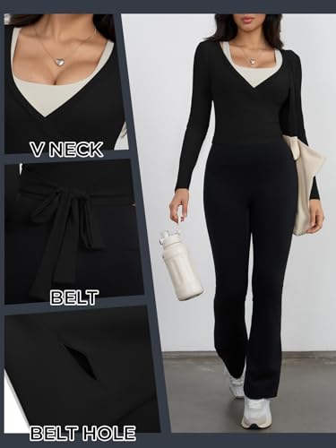 Womens Wrap Tie Top - Y2K Long Sleeve Ballet Pilates Yoga Workout Shirt