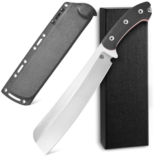 Silver Fixed Blade Knife with Carbon Fiber Handle, DC53 Steel, Full Tang, Sheath for Camping & Hunting