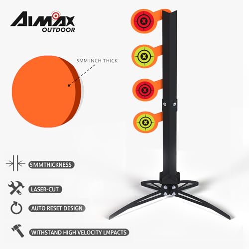 Aimax Outdoor AR500 Steel Dueling Tree Target Kit with 4 Paddles, Neon Orange