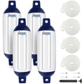 6.5 x 23 Inch Boat Fenders Set - White & Blue Vinyl Docking Bumpers with Ropes & Pump
