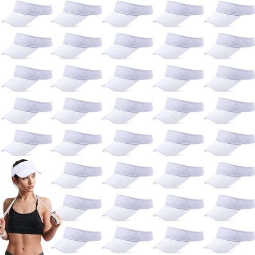 Sun Visor Hats Pack of 36 Adjustable UV Protection Sports Visors - White