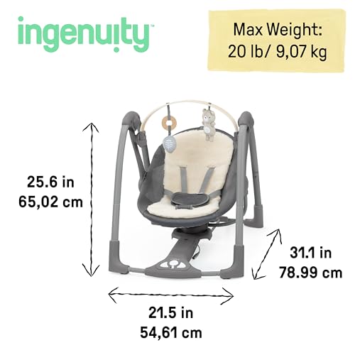 Ingenuity Wesley Swing 'n Go Portable Baby Swing for Newborn to 9 Months - Lightweight & Foldable