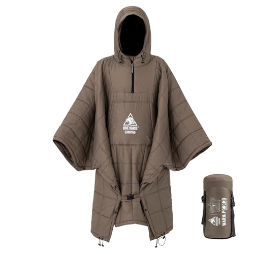 ONETIGRIS Brown Camping Blanket Poncho - Wearable Hoodie for Outdoors